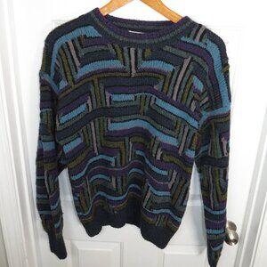 The Heartland Company Mens Geometric Vintage Knit Sweater Medium Wool Blend 80s